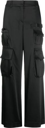 Off-white Broeken, Dames, Zwart, L, Satijn, Zwarte Satijnen Cargo Broek