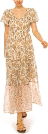 A Collective Story Floral Puff Sleeve Tiered Chiffon Maxi Dress in Natural at Nordstrom, Size X-Large
