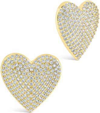 Sterling Forever Disco Heart CZ Statement Stud Earrings