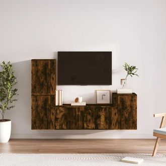 vidaXL Vidaxl - Set De Muebles De Tv 4 Pzas Madera Contrachapada Roble Ahumado