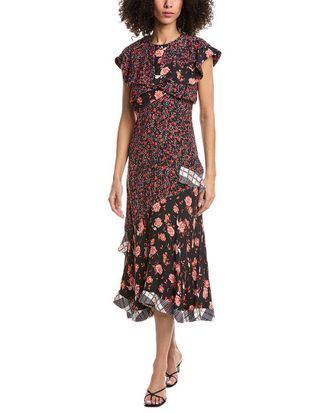 3.1 Phillip Lim Floral Collage Ruffle Overlay Midi Dress