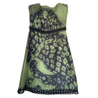 Prada Khaki Leopard Print Chain Trim Mini Dress Size S