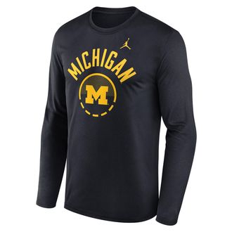 Nike Jordan Mens Michigan Courtside Jordan Brand Dri-FIT College Long-Sleeve T-Shirt in Blue | 0JTJ4FAMWN-FFP