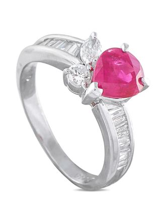 Luxury Bazaar diamond and ruby ring - women - Diamond/Platinum/Ruby - One Size - Silver