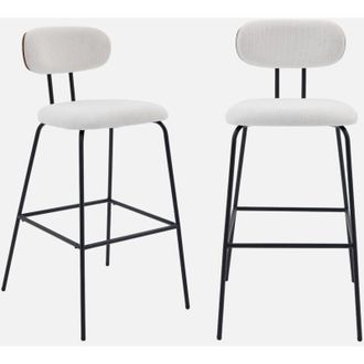 Sweeek Sweeek - Set di 2 sgabelli da bar legno curvato tinto noce e tessuto idrorepellente gambe in metallo nero
