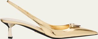 Prada 55mm Metallic Leather Slingback Pumps