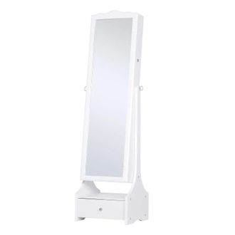 HOMCOM Jewellery Cabinet with led - mirroir Cabinet Armoire Floor Standing Flip-over Makeup Shelf Organizer with lock white | TJ Hughes