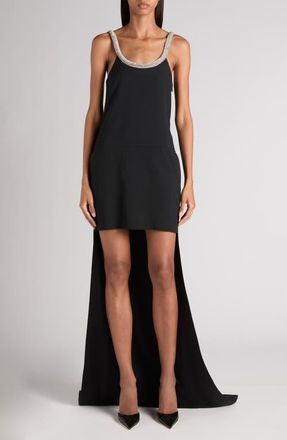 Tom Ford Crystal Embellished Asymmetric Crepe Cocktail Dress in Black at Nordstrom, Size 8 Us