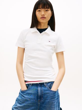 Tommy Jeans Poloshirt TOMMY JEANS TJW SLIM ESSENTIAL POLO SS, Damen, Gr. XL (42), beige (ecru), Single Jersey, Obermaterial: 97% Baumwolle, 3% Elasthan, unifarben