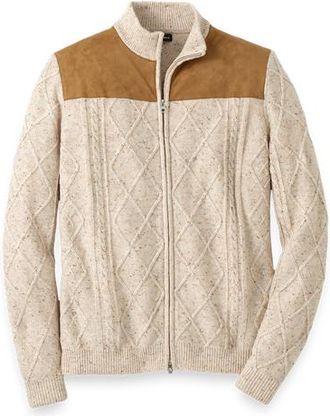 Paul Fredrick Donegal Full Zip Mock Neck Sweater in Ivory at Nordstrom, Size Xx-Large