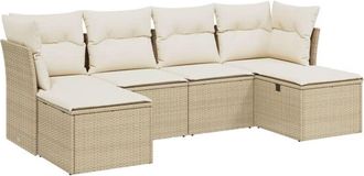 vidaXL Juego De Sof&aacute;s Jard&iacute;n Con Cojines 6 Pzas Rat&aacute;n Sint&eacute;tico Beige Vidaxl