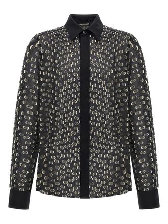 Roberto Cavalli patterned shirt - men - Viscose/Polyester/Silk/Cupro - 54 - Black