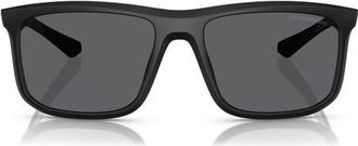 Emporio Armani 57mm Polarized Square Sunglasses in Matte Black /Grey Polar at Nordstrom