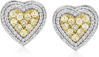 Ross-Simons White and Yellow Diamond Heart Earrings in Sterling Silver