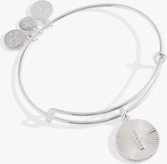 Alex and Ani Pave Starburst Texture Initial Bangle Bracelet in Silver - I at Nordstrom