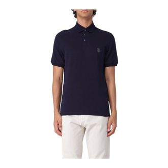 Brunello Cucinelli Polo Shirts, male, Blue, S, Short Sleeve Polo Shirt