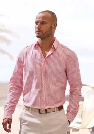 John Devin in Leinenoptik, Streifenhemd aus reiner Baumwolle, regular-fit