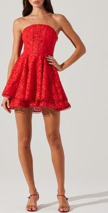 ASTR the Label Deasia Eyelet Embroidery Strapless Minidress in Red at Nordstrom Rack, Size Medium
