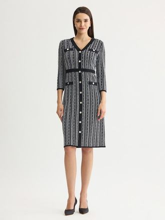 Misook Vertical Stitch Knit Sheath Dress in Black/new Ivory at Nordstrom, Size Xx-Large