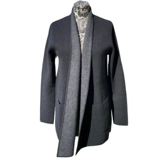 Kinross Cashmere Womens Cashmere Reversible Double Knit Cardigan In Black/flannel