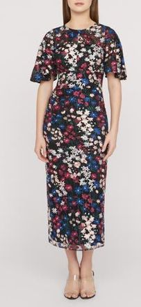 JS Collections Ursala Embroidered Flutter Sleeve Gown in Black Multi at Nordstrom Rack, Size 10