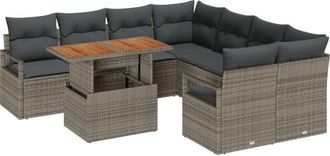 vidaXL Garden Sofa Set with Storage 9 pcs Grey Poly rattan Vidaxl