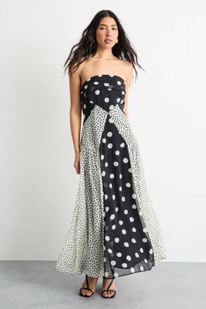 Warehouse Womens Printed Bandeau Seam Detail Midi Dress - Monochrome Multi - Size 18 UK