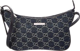 Gucci Lady Lunetta Small Gg Denim & Leather Shoulder Bag