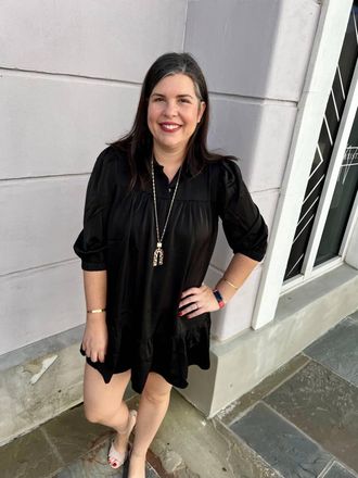 Pinch Design Satin Collared Dress In Black