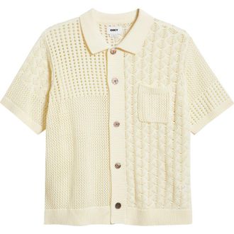 Obey Preston Short Sleeve Cardigan in Natural at Nordstrom, Size Xx-Large