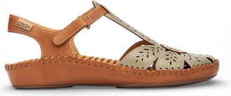 Pikolinos dames sandalen met sleehak, gemaakt van bruingroen leer en voorzien van demping - P-Vallarta