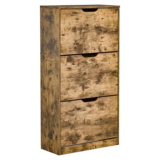 HOMCOM Shoe Cabinet with 3 Flip Doors - Storage Rack with Open Compartment - Internal Dividers - for 12-18 Pairs of Shoes - Rustic Brown Entryway - Home Livi