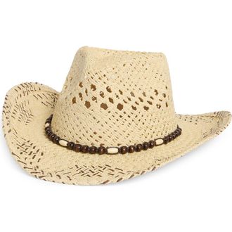 BP. Beaded Detail Straw Cowboy Hat in Natural at Nordstrom