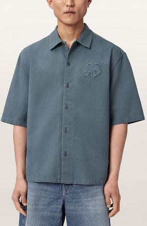 AllSaints Torres Short Sleeve Button Up Shirt in Lunar Blue at Nordstrom, Size Xx-Large