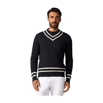 Brooks Brothers Truien & Vesten, Heren, Blauw, 2Xl, Katoen, Logo Geborduurde Katoenen Tennis V-hals Trui