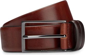 BOSS logo-engraved leather belt - men - Calf Leather - 100 - Brown
