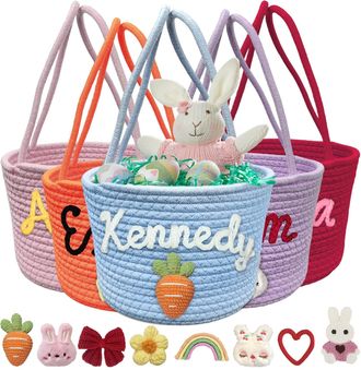 Generic 1PCS Personalized Easter Basket with Custom Name, Decorative Rabbit Pattern, Candy Tote Bag for Easter Egg Hunt, Gifts Basket, DIY Customised for Gift