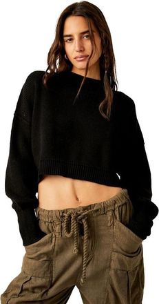 Free People Easy Street Sweater Womens Black Ribbed Knit Cropped GBO1848