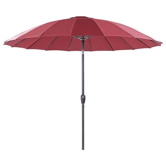 Beliani Sombrilla De Poli&eacute;ster Rojo Oscuro Negro 255 Cm Poste Metal Manivela Baia