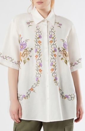 Marina Rinaldi Emblema Woven Shirt in Ivory at Nordstrom, Size 16W