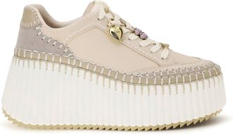 Chlo&eacute; Womens Wedge Sneakers Nama Dove Grey Upper Calf Leather Trainers