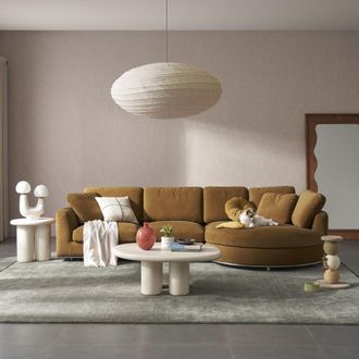 Castlery Hamilton Round Chaise Sectional Sofa Right Facing Customized, Caramel Performance Fleece, Spill Resistant, Removable Covers for Sofas, Castlery