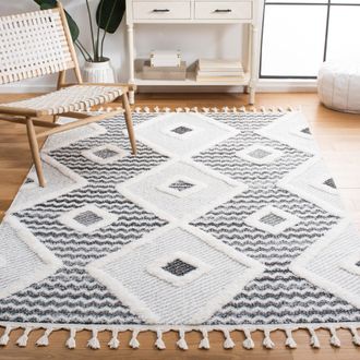 Safavieh Moroccan Tassel Shag Area Rug, Grey / Ivory Bohemian Style Non-Shedding