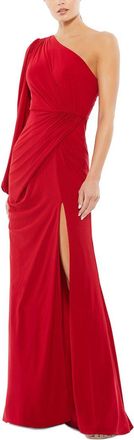 Mac Duggal One-Shoulder Puff Sleeve Faux Wrap Gown