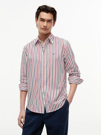 Tommy Hilfiger Mens Regular Fit Striped Shirt - Red - XXL