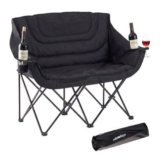 Relaxdays Relaxdays Silla Doble Plegable Para Acampada, Bolsa Transporte, Portavasos, 272 Kg, Poli&eacute;ster Y Metal, Negro