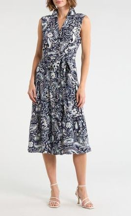 Ellen Tracy Cap Sleeve Tiered Midi Shirtdress in Navy Spring Paisley at Nordstrom Rack, Size X-Small