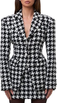 Naked Wardrobe Houndstooth Check Tweed Blazer in Houndstooth Black/White at Nordstrom, Size X-Small