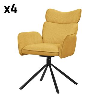 ML Design Set de 4 Sillas de comedor giratorias mostaza reposabrazos y respaldo
