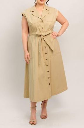 Flying Tomato Sleeveless Button-Down Midi Shirtdress in Khaki at Nordstrom Rack, Size 2 X